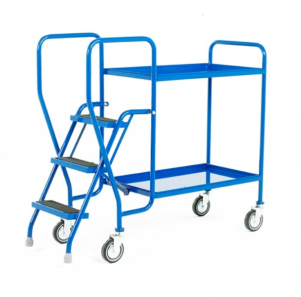 Warrior 3 Tier Step Tray Trolley with Fixed Blue Trays