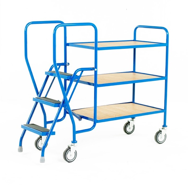 Warrior 3 Tier Step Tray Trolley with Fixed Plywood Shelf