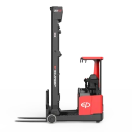 black and red electric reach truck