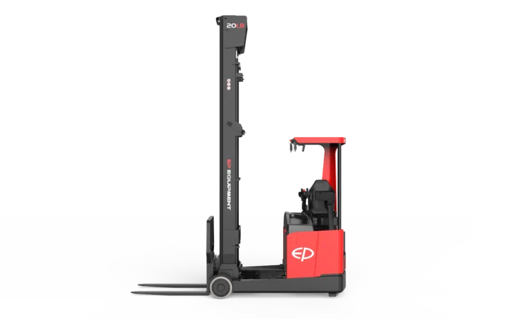 black and red electric reach truck