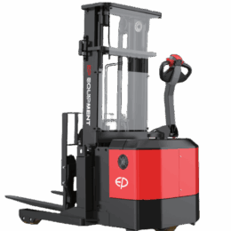 black and red electric scissor lift stacker