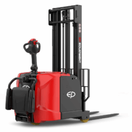black and red Li-ion pallet stacker